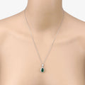 Genuine Zambian Emerald and White Diamond 14K White Gold Pendant by Fine Color Jewels