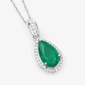 Genuine Zambian Emerald and White Diamond 14K White Gold Pendant by Fine Color Jewels