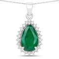 Genuine Zambian Emerald and White Diamond 14K White Gold Pendant by Fine Color Jewels