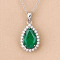 Genuine Zambian Emerald and White Diamond 14K White Gold Pendant by Fine Color Jewels