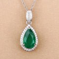 Genuine Zambian Emerald and White Diamond 14K White Gold Pendant by Fine Color Jewels