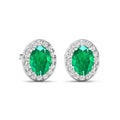 Genuine Zambian Emerald and White Diamond Earrings Stud by Fine Color Jewels