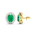 Genuine Zambian Emerald and White Diamond Earrings Stud by Fine Color Jewels