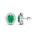 Genuine Zambian Emerald and White Diamond Earrings Stud by Fine Color Jewels