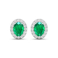 Genuine Zambian Emerald and White Diamond Earrings Stud by Fine Color Jewels