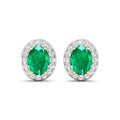 Genuine Zambian Emerald and White Diamond Earrings Stud by Fine Color Jewels