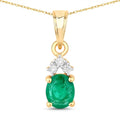 Genuine Zambian Emerald Diamond 10K Yellow Gold Pendant by Fine Color Jewels
