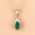 Genuine Zambian Emerald Diamond 10K Yellow Gold Pendant by Fine Color Jewels