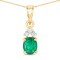 Genuine Zambian Emerald Diamond 10K Yellow Gold Pendant by Fine Color Jewels