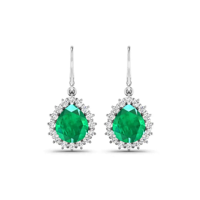 Genuine Zambian Emerald Diamond Dangle Earrings by Fine Color Jewels