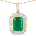 Genuine Zambian Green Emerald White Diamond 14K Gold Pendant by Fine Color Jewels