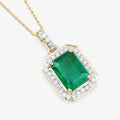 Genuine Zambian Green Emerald White Diamond 14K Gold Pendant by Fine Color Jewels
