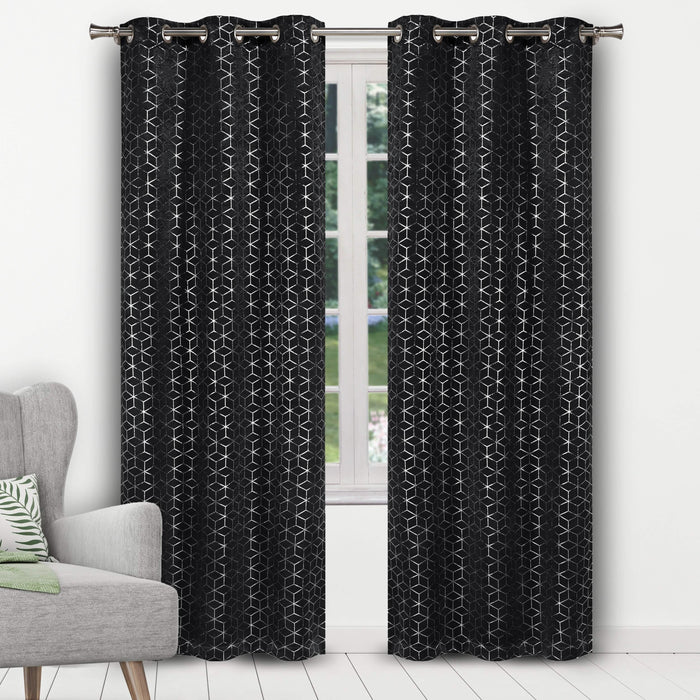 Geometric Pattern Blackout Thermal Window Curtain Pair Panel by DailySale