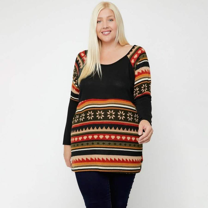 Geometric Print-Contrast Tunic by DailySale