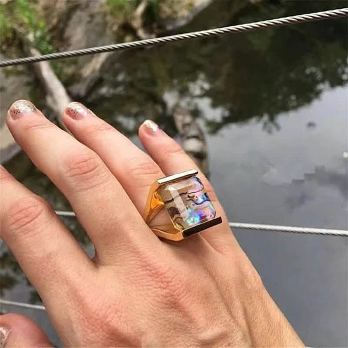 Geometric Square Color Shell Ring Bohemia Personality Exaggerated Fashion Rings by DailySale