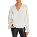 Aqua Long Sleeve V-Neck Top, US Small by Vanessa Jane