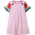 Girls Cotton Long Sleeve Casual Cartoon Appliques Striped Jersey Dress by DailySale