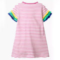Girls Cotton Long Sleeve Casual Cartoon Appliques Striped Jersey Dress by DailySale