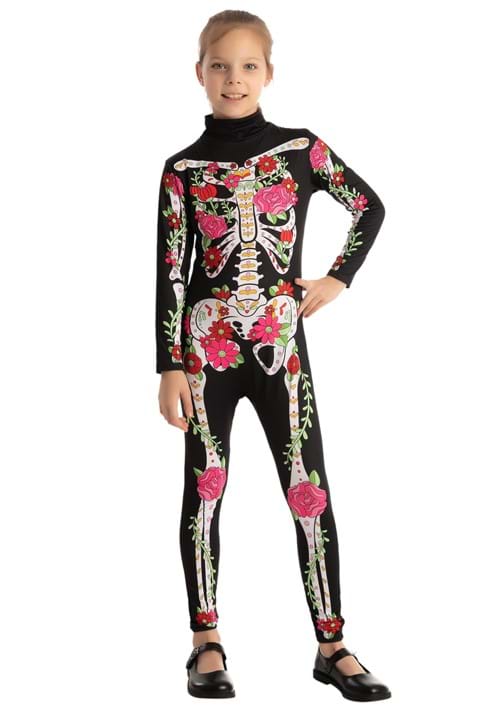 RAISEVERN Floral Skeleton Glow in Dark Jumpsuit Bodysuit Halloween 7-8 Years by Deal US