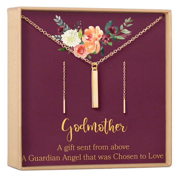 Godmother Gold Bar Earring Threader and Necklace Jewelry Set by Dear Ava