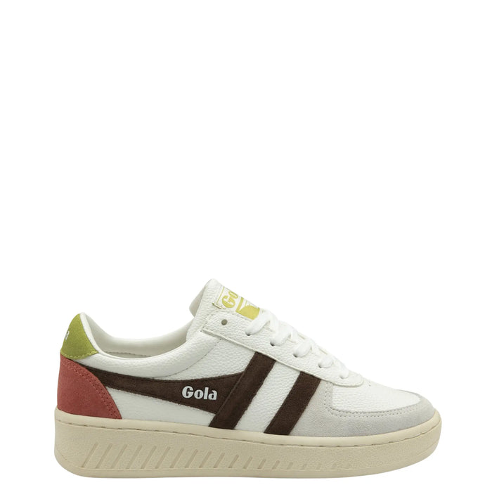 Gola Women's Grandslam Trident Trainer - White/Dark Brown/Moss by Swell-O-Phonic