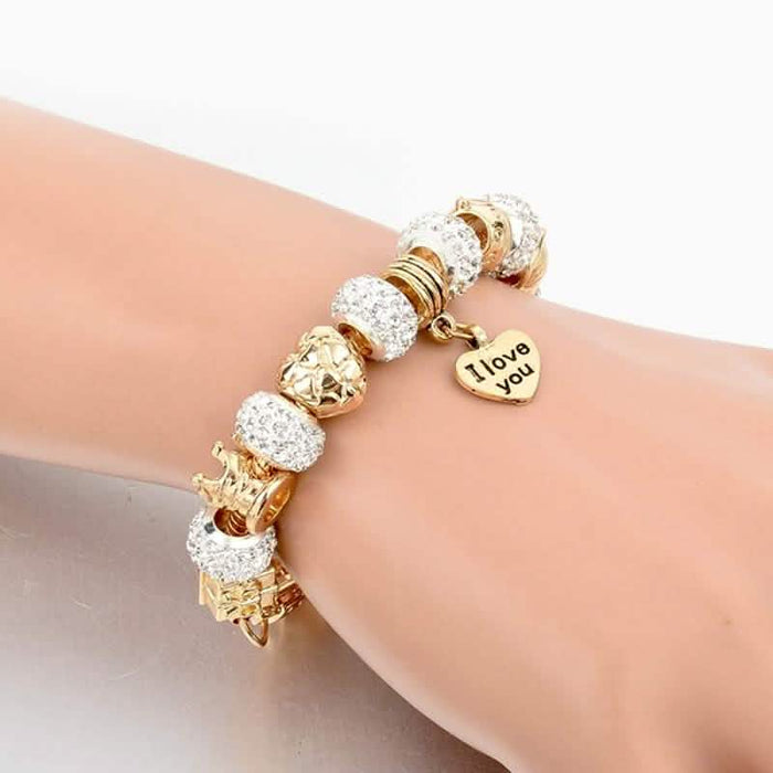 Gold Austrian Crystal "I Love You" Charm Bracelet by DailySale