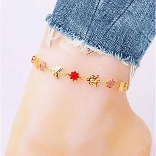 Gold Butterfly with Multi Color Crystal Stone Ankle Bracelet by DailySale