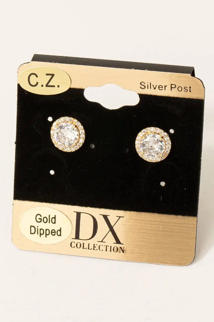 Gold Dipped Cz Halo Set Stud Earrings by Boutique 23