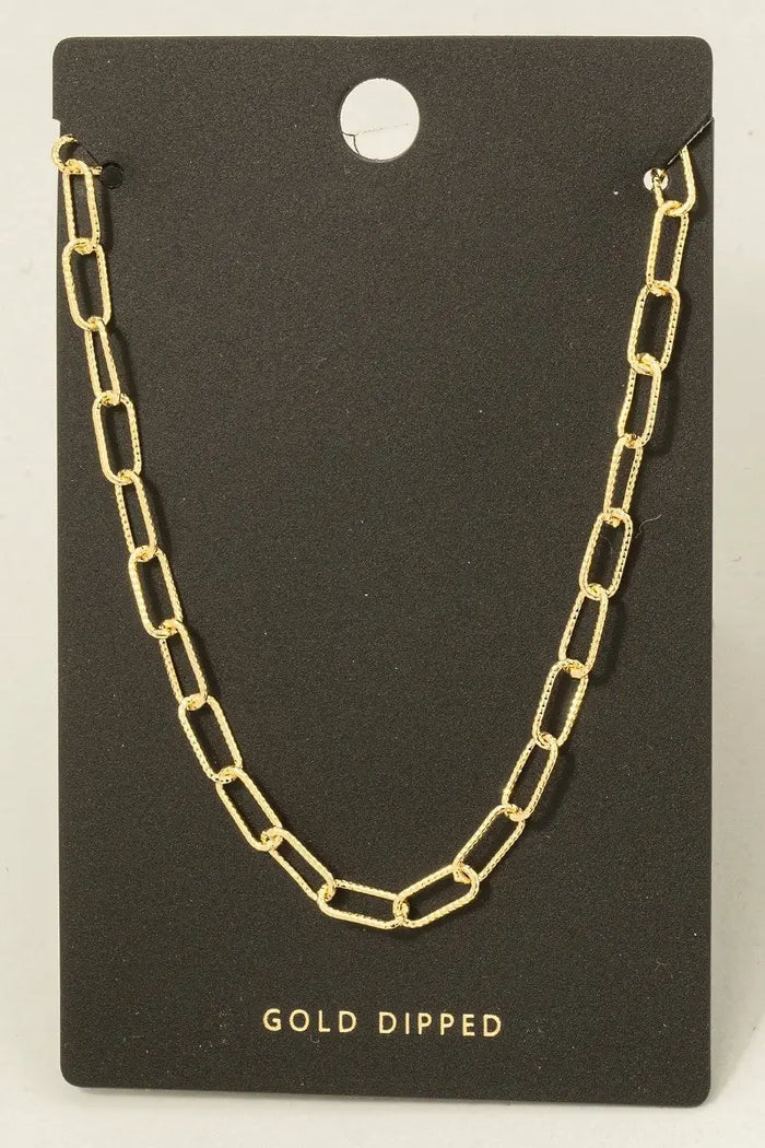 Gold Dipped Dainty Textured Oval Chain Necklace by Boutique 23