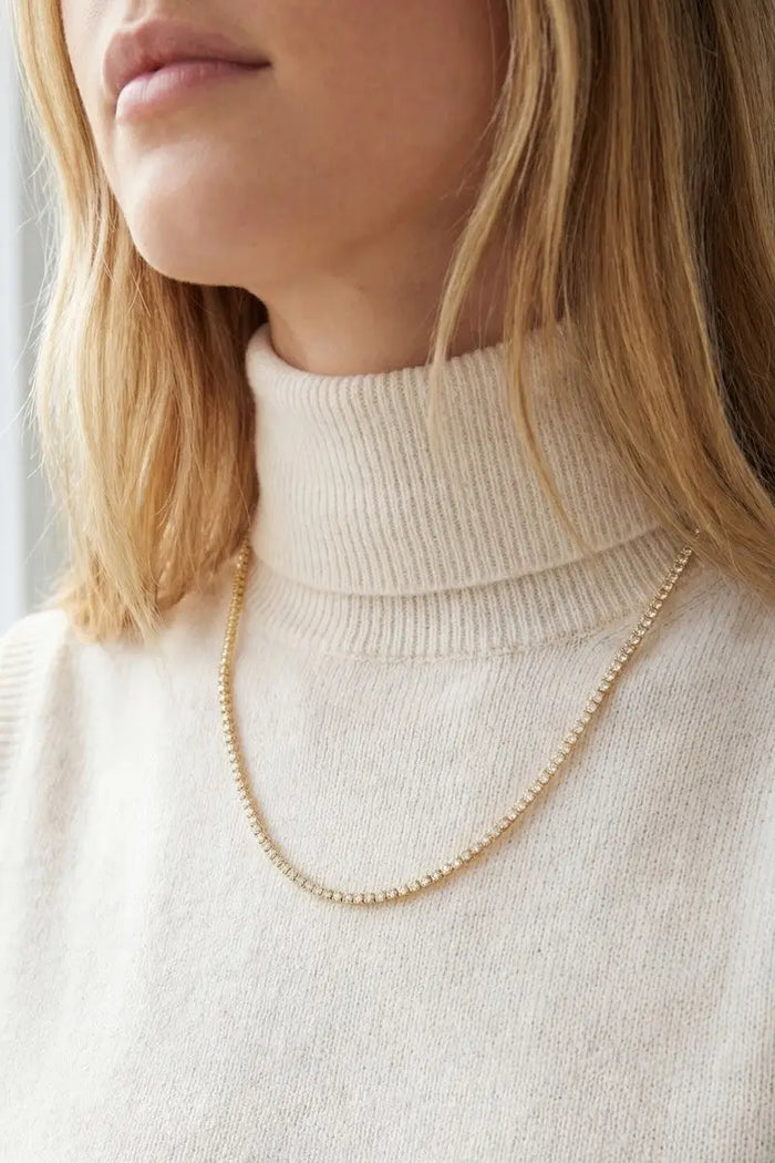 Gold Dipped Mini Cz Tennis Chain Necklace by Boutique 23