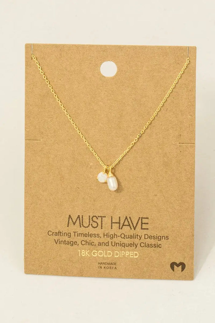 Gold Dipped Opal And Pearl Charms Chain Necklace: Gold by Boutique 23