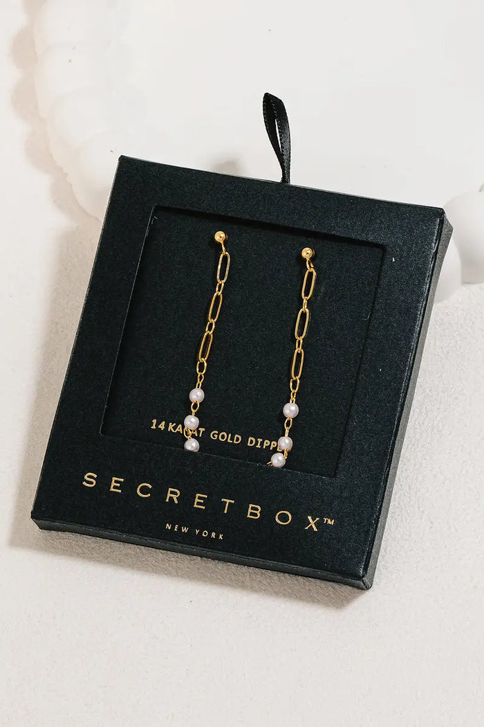Gold Dipped Pearl And Chain Dangle Earrings by Boutique 23