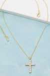 Gold Dipped Pearl Studded Cross Pendant Necklace