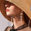 Gold Long Fringe Pearl Earrings by DailySale
