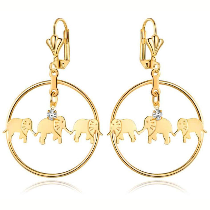 Gold Plated Elephant Dangle Earrings Made with Swarovski Crystals by DailySale