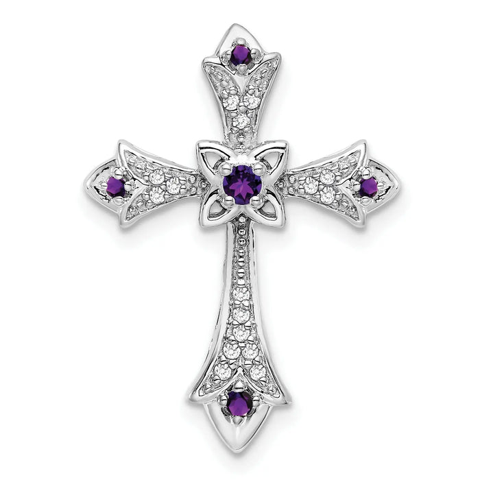 Gold Round Natural Amethyst and Diamond Pendant by Fine Color Jewels