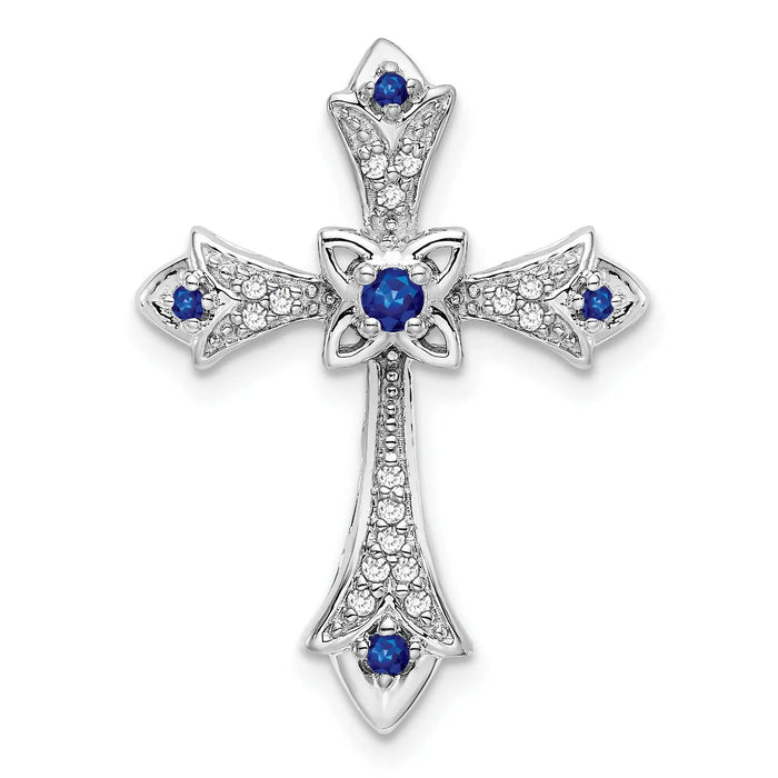 Gold Round Natural Blue Sapphire and Diamond Pendant by Fine Color Jewels