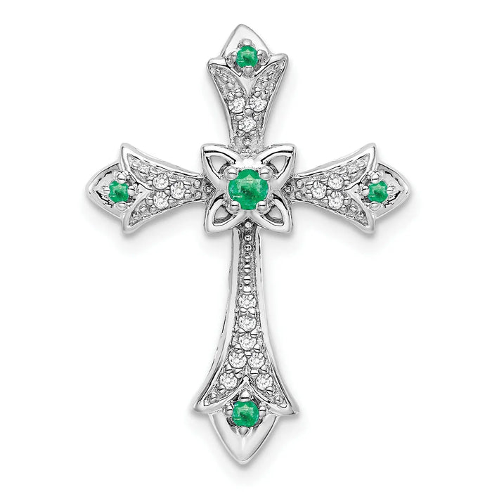 Gold Round Natural Emerald and Diamond Pendant by Fine Color Jewels