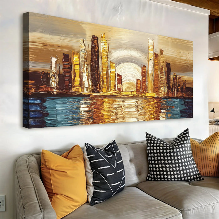 Golden Metropolis Abstract Impasto Wall Art by Tailored Canvases