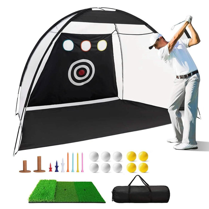 Golf Training Aids Driving Hitting Nets with Tri-Turf Golf Mat Target Cloth 10 Golf Balls 7 Golf Tees 2 Rubber Golf Tee Holders Carry Bag for Indoor Outdoor Sports by DailySale