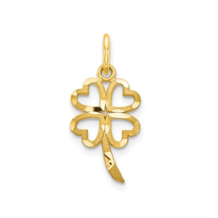 Good Luck Four Leaf Clover Charm Yellow Gold Pendant by Fine Color Jewels