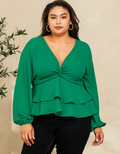 Gorgeous V-Neck Blouse - Kelly Green by Boutique 23