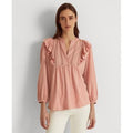 Lauren Ralph Lauren Bib-Front Cotton-Blend Top – Rose Tan, Size Large by Vanessa Jane