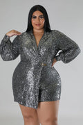 Gracie Babe - Semi stretch Sequin Romper - Plus Size by Fasheabe