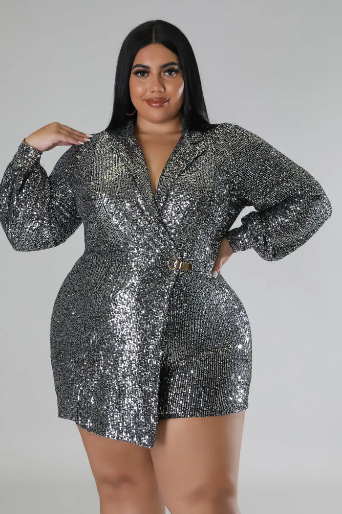 Gracie Babe - Semi stretch Sequin Romper - Plus Size by Fasheabe