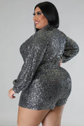 Gracie Babe - Semi stretch Sequin Romper - Plus Size by Fasheabe