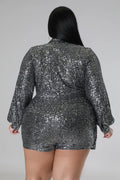 Gracie Babe - Semi stretch Sequin Romper - Plus Size by Fasheabe