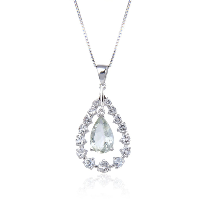 Green Amethyst Teardrop Pendant Necklace by Fine Color Jewels