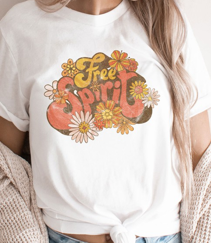 Groovy Free Spirit Graphic Tee - White by Boutique 23