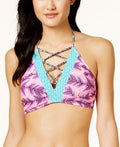 Hula Honey Womens Pull-on Styling Leaf Breeze Laceup Halter High-Neck Bikini Top by Vanessa Jane